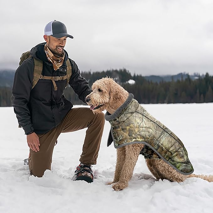 Fragralley Dog Coat Medium, Waterproof Dog Jacket with Warm Fleece Lining, Adjustable Reflective Dogs Winter Coat, Turtleneck Pet Coats for Cold Weather (Reed Camouflage M)