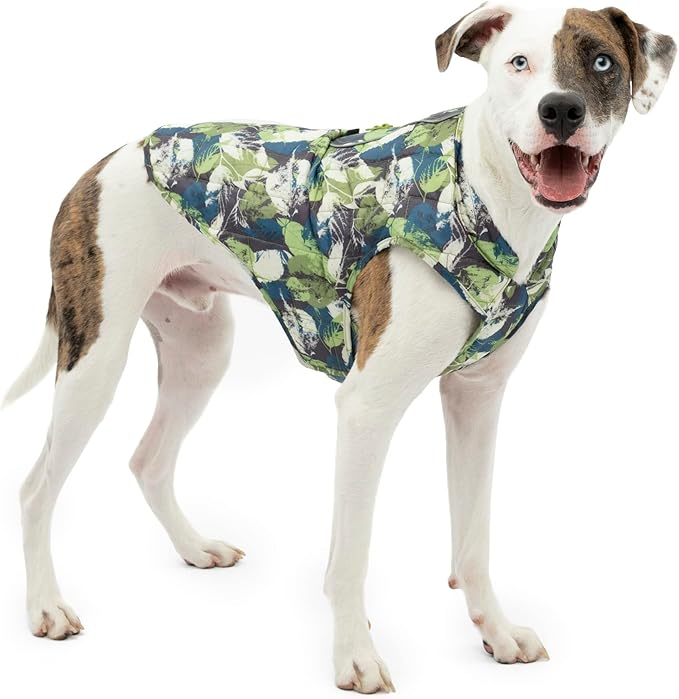 Kurgo Loft Dog Jacket - Reversible Cozy Coat for Outdoor Adventures - Water Resistant - Athletic Fit - Machine Washable Fabric - Reflective Dog Gear - Large - Pressed Leaf