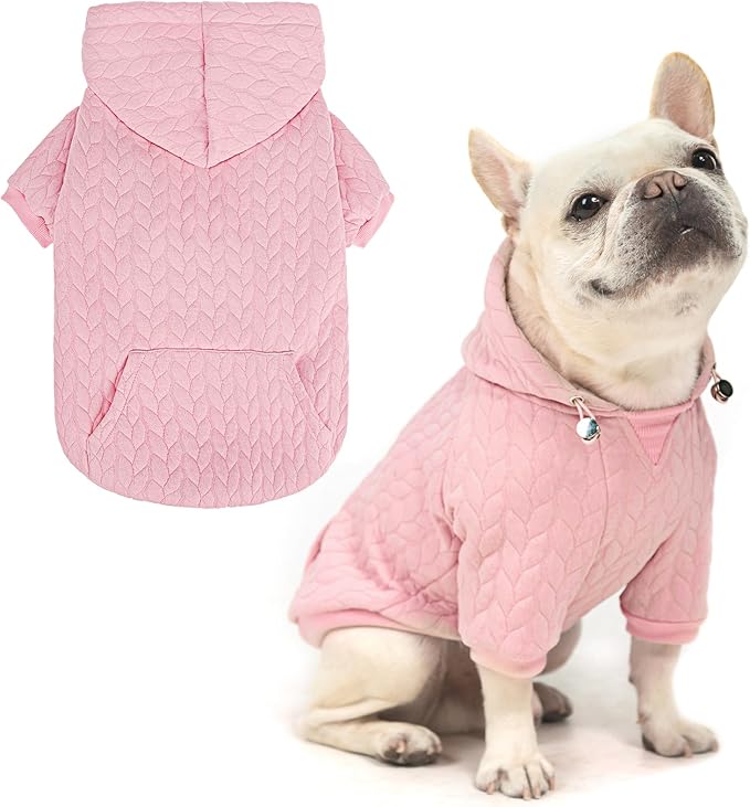 EXPAWLORER Textured Cable Knit Basic Dog Hoodie, Elevated Style Dog Sweater with Leash Hole and Pocket, Soft and Warm Pet Winter Coat, Cold Weather Clothes for Small Medium Large Dogs Cats,Pink XS