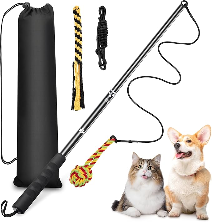 Flirt Pole for Dogs, Retractable Teasing Stick with Lure, Interactive Dog Toy for Outdoor Training Play Exercise, Flirt Stick for Puppy Small Medium Dogs