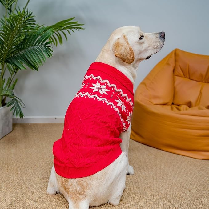 Warm Winter Pink Dog Sweater - Cold Weather Pet Clothes for Small Medium Large Dogs Indoor Outdoor, Soft Classic Knit Puppy Apparel Coat, Red, XL