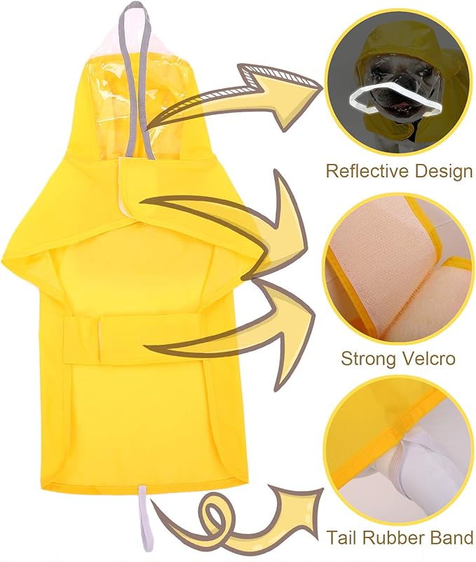 Pet Raincoat Packable Hooded Dog Rain Jacket Reflective Strips Lightweight Adjustable Poncho for Small Medium Large Dogs Yellow XS