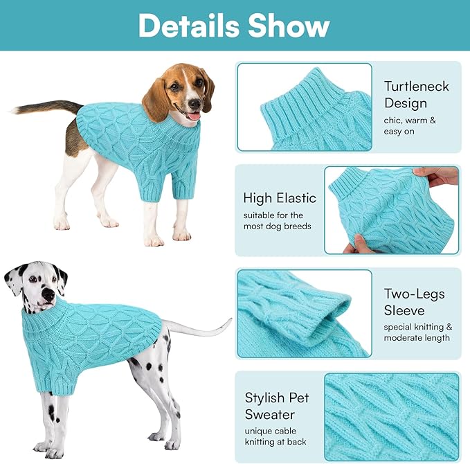 Queenmore Small Dog Sweater,Warm Pullover Dog Sweaters for Small Dogs Boys Girls,Soft Winter Doggie Sweaters,Thick Warm Dogs Clothes for Chihuahua,Dachshund,Yorkie(Lake Blue,S)