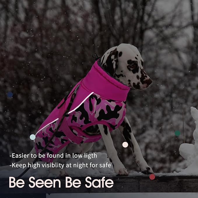 IECOii Extra Warm Reflective Adjustable Dog Jacket - Fleece Turtleneck Winter Coat for Small, Medium & Large Dogs