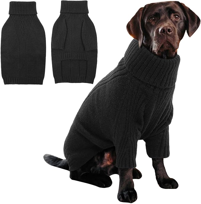 IECOii XXXL Dog Sweater,Warm Dog Sweaters for Extra Large Dogs Girl Boy,Stretchy & Cozy,Turtleneck Knitted Pullover for Pet Wear On Holiday,Easy On Doggy Sweatshirt for Labrador (Black,XXXL)