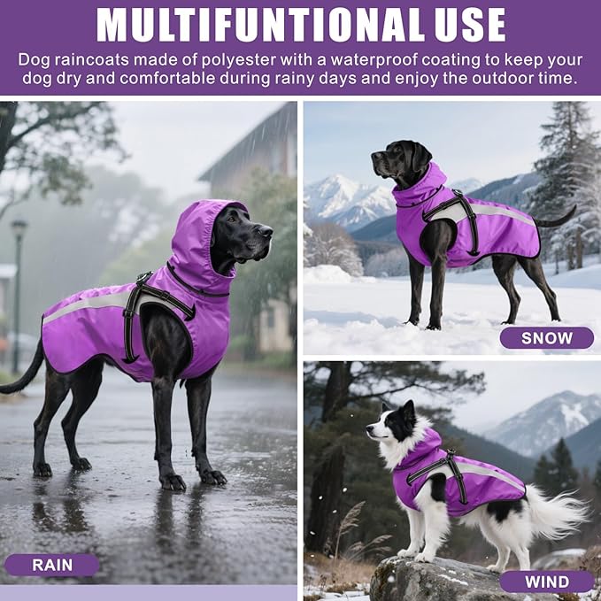 Mosucoirl Dog Raincoat Waterproof Raincoats for Dog Reflective Dogs Rain Jackets with Hood Hoodie Pet Rain Poncho Coat for Small Medium Large Dogs Puppies S-XXL (Purple, XXL)