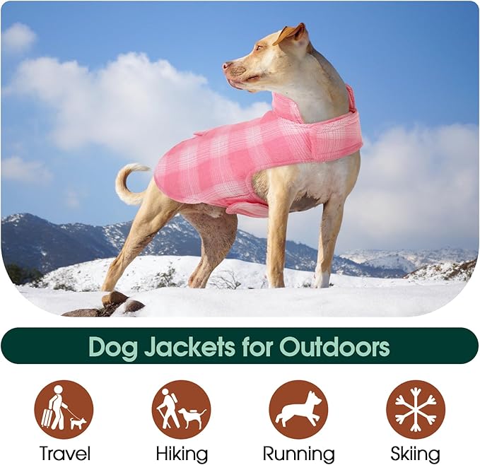 Kuoser Dog Winter Coat, Reversible Dog Jacket, Warm Doggie Coat British Style Puppy Cold Weather Coats, Windproof Pet Clothes for Extra Large Dogs Pink XXXL