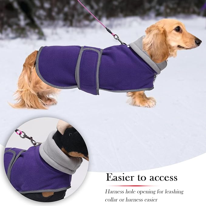 Geyecete Dachshund Sweaters for Dogs Jacket,Dachshund Coat Perfect Dog Winter Coat with Padded Fleece Lining,high Collar,Dog Snowsuit-Purple-S