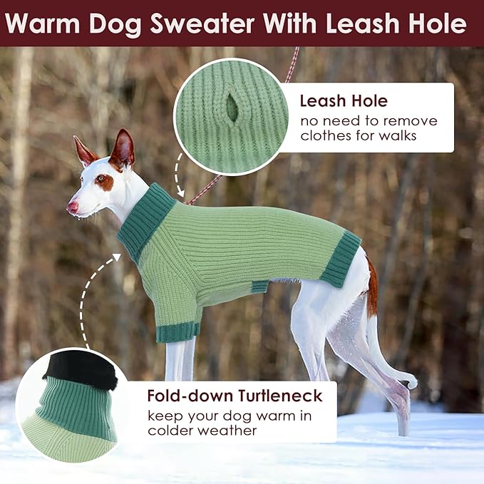 Dog Sweater XL, Turtleneck Sweaters for Large Dogs Girl Boy, Thermal Knit Sweatshirt with Leash Hole Easy Walking, Warm Big Dog Holiday Clothes Christmas for Beagle Corgi Cocker Spaniel, Green XL