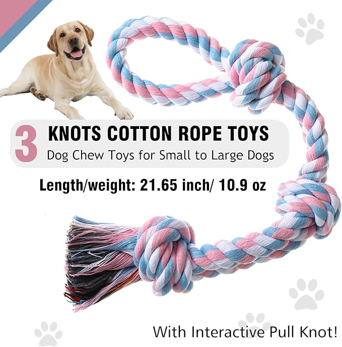 Dog Rope Toys, Indestructible Dog Toy, Dog Chew Toys for Aggressive Chewers, Tough Puppy Teething Chew Toys for Boredom, Dental Cleaning Tug of War Dog Toy, Great for Small to Large Breed