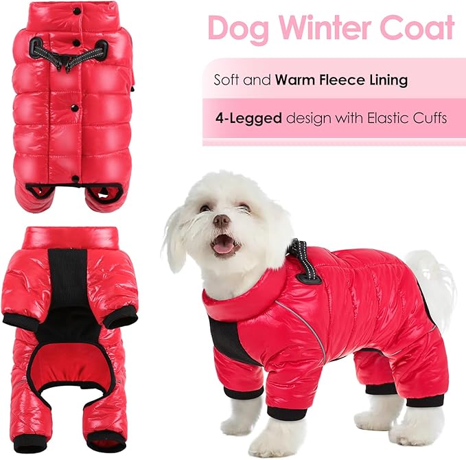 AOFITEE Dog Coat, Waterproof Dog Winter Jacket, Warm Fullbody Small Dogs Snowsuit, Winter Coat for Small Dogs, Zip Up Pet Puffer Jacket Fleece Vest, Outdoor Reflective Pet Snow Jackets, Christmas Red