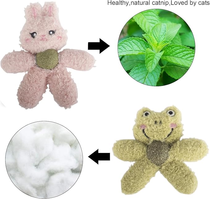 Cat Toys with Catnip Kitten Chew Bite Supplies Boredom Relief Fluffy Kitty Teeth Cleaning Chewing Cat Lovers Interactive Plush Gift (Tiger&Bear)