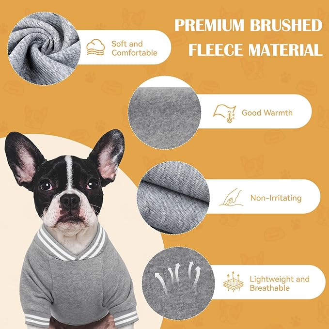 Dog Sweaters for Small Dogs, Brushed Fleece Dog Sweater Baseball Jacket Pet Clothes Soft Warm Sweatshirt Puppy Sweater Boy Girl Pet(Gray-S)