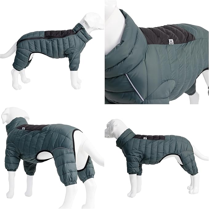Lovelonglong Dog Coat Dog Warm Jacket, 4 Legs Covered Waterproof Windproof Reflective Warm Dog Vest, Zippered Adjustable Outdoor Dog Snow Jacket for Small Medium Large Dogs ArmyGreen XXXL