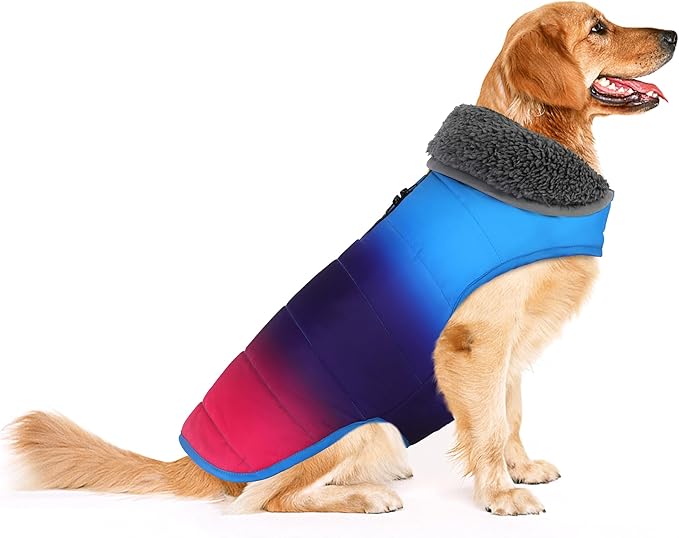 Dog Winter Coat, Waterproof Dog Jacket with Leash Hole, Reflective Adjustable Pet Snow Vest, Warm Fleece Sweater for Small Medium Large Dogs - Gradient Blue, M