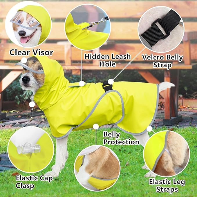 Dog Raincoat Hooded Slicker Poncho - Reflective Lightweight Pet Rain Jacket Coat,Dog Waterproof Raincoat with Adjustable Belly Strap for Small,Medium, Large Dogs (Green, Small)