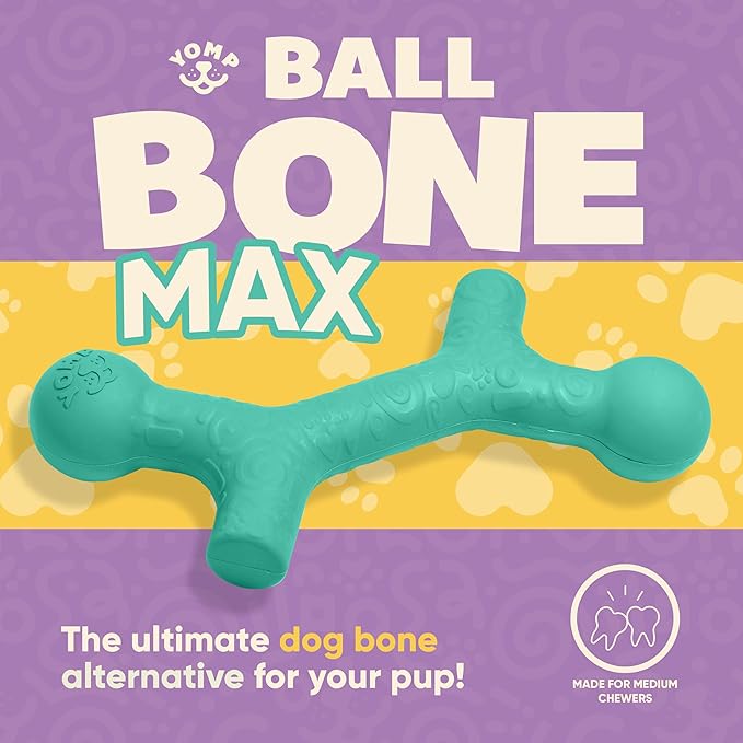 Yomp BallBone MAX: All-Natural Rubber Dog Toy, Nontoxic, Safe for Pet Play (Teal)
