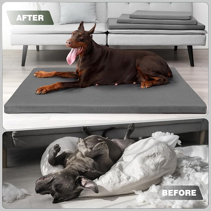 Durable Outdoor Waterproof Dog Bed up to 60 lbs Large Dogs Chew Resistance Dog Crate Mat Washable Cover