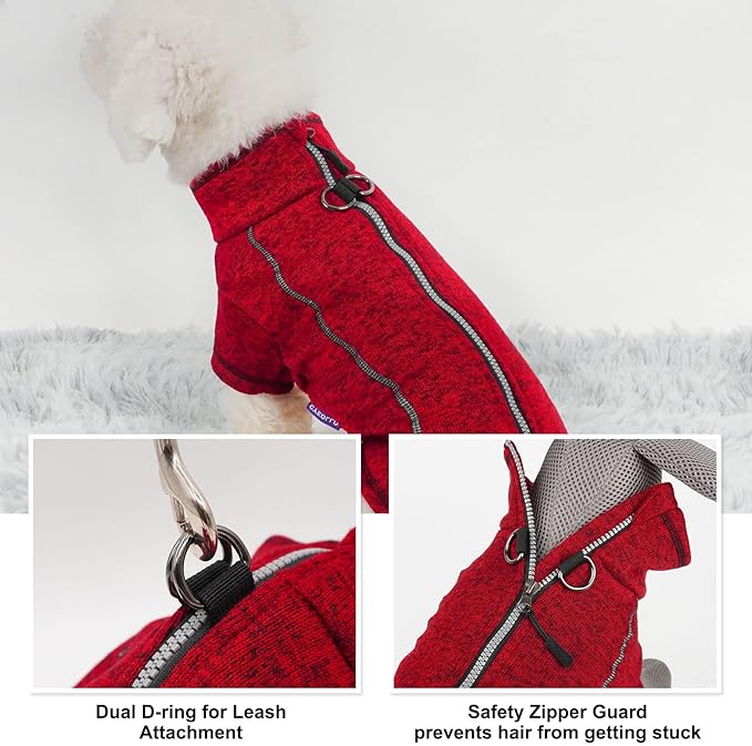 cyeollo Dog Sweater Coat Zipper up Fleece Reflective Jackets with D Ring Warm Clothes Sweaters for Small Dogs Apparel