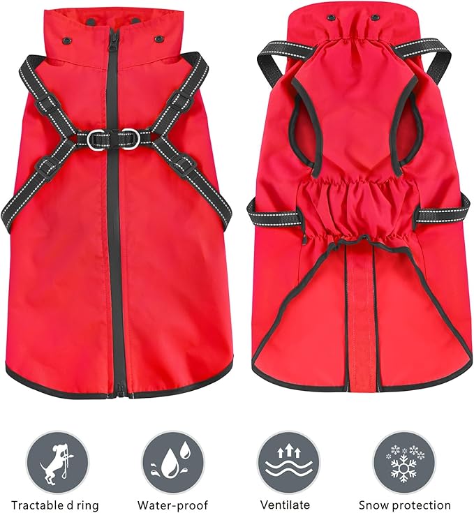 Mosucoirl Dog Raincoat Waterproof Dog Hoodie Reflective Dog Raincoat Hooded Adjustable Rain Jacket for Small Medium Large Dogs Puppies (Red, L)