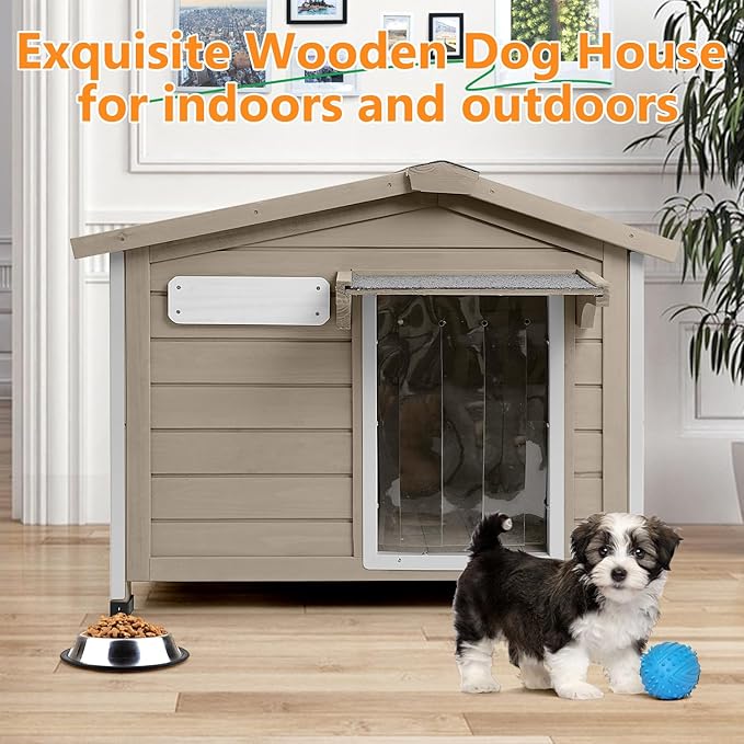 Dog House Indoor Outdoor with Chew-Proof Frame, Weatherproof Dog Kennel Puppy Shelter with Openable Asphalt Roof, Window, Easy to Clean for Small to Medium Dogs (30.1" L*18.3" W*24" H)