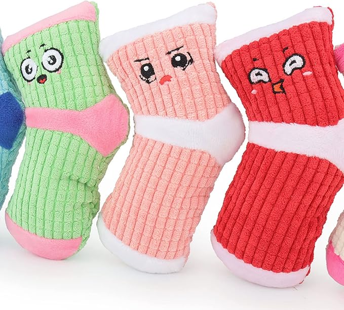 Squeaky Dog Toys, Funny Plush Dog Toys, Cute Socks Dog Birthday Gift Pet Chew Toys for Small Medium Dogs(Green Purple)