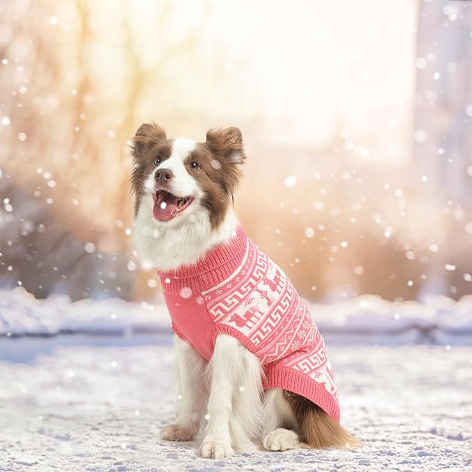 SCENEREAL Turtleneck Dog Sweater for Small Medium Large Dogs Girls Boys, Knit Pet Pullover Puppy Clothes Cold Weather Coats, Holiday Outfits Sweatshirt for Christmas, Pink M