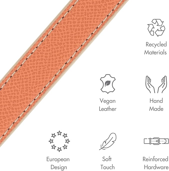 NINA WOOF Rio Vegan Leather Dog Collar - Padded Luxury Dog Collar with Adjustable Buckle - Collar for Dogs, Dog Collar for Small Dogs to Dog Collar for Large Dogs - Color Peach (Large)