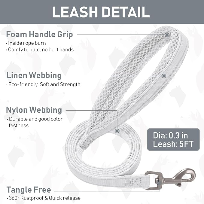 GAMUDA Small Pet Harness Collar and Leash Set, Step in No Chock No Pull Linen Fabric Soft Mesh Dog Vest Harnesses Reflective for Dogs Puppy Cats Kitten Rabbit (White, S)