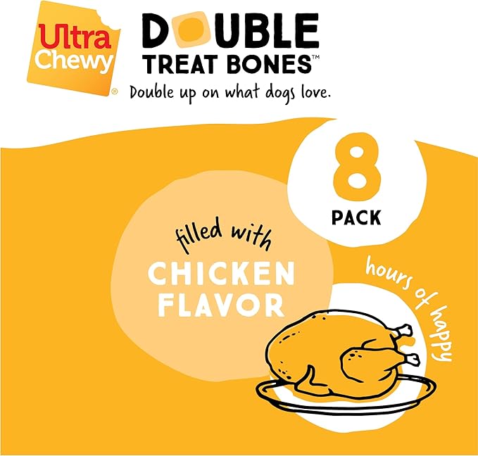 Ultra Chewy Chicken Double Treat Bones: Long-Lasting Dog Treats Made in USA for Large and Small Breeds, Highly Digestible, Ideal for Aggressive Chewers (12 Count)