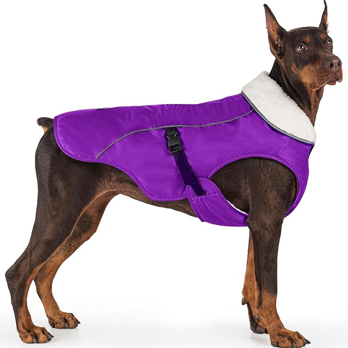 EMUST Dog Winter Coat, Thick Windproof Pet Jacket Winter, Pet Cold Weather Coats for Small/Medium/Large Dog, Purple, XXL