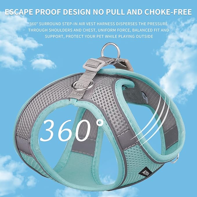 AIITLE Escape Proof Dog Harness - Step in Adjustable Dog Harness No Choke Over with Breathable Mesh for Summer- Outdoor Walking, Camping, Training for Medium Dogs Turquoise XL