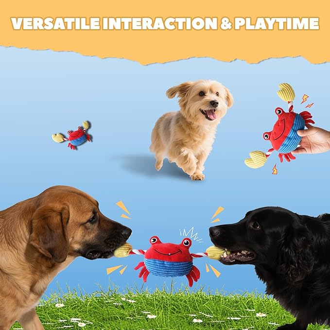 Squeak Plush Dog Toys for Small & Medium Breeds, Chew Rope to Keep Them Busy for Puppy Teething Chewing, Interactive Indoor/Outdoor Play, Best Pet Gift, Crab