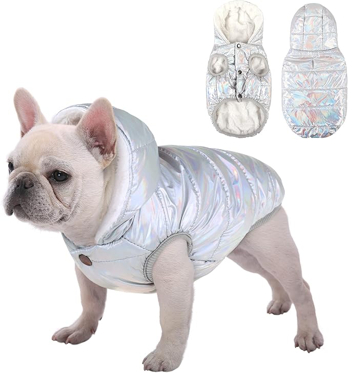 Fleece Hoodie, Windproof Waterproof Coat, Winter Warm Jacket, Cold Weather Pet Apparel Clothes Vest for Small Medium Large Dogs (3XL, Silver)