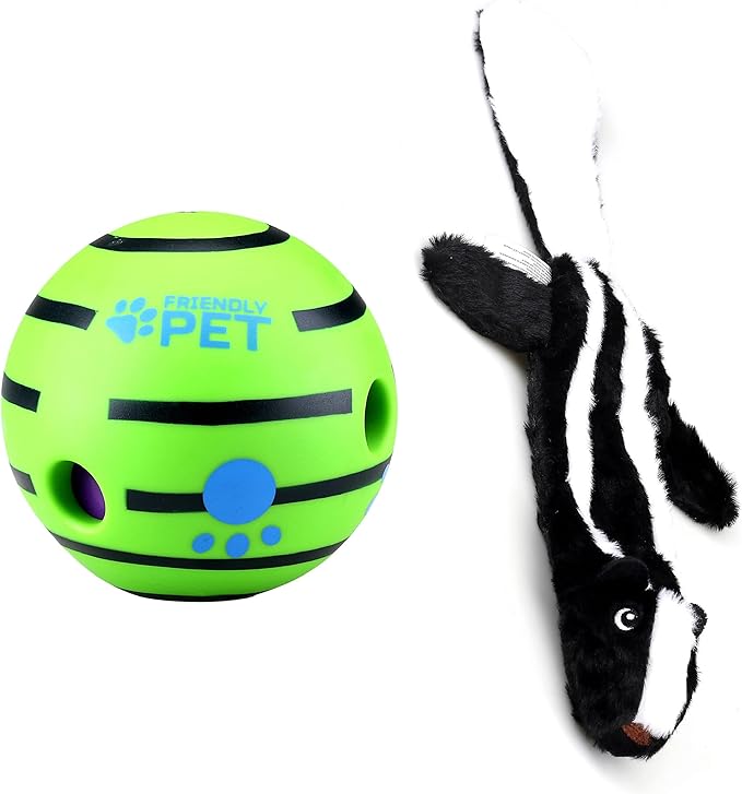 Wobble Giggle Ball and Plush NO Stuffing Squeaky Toy Combo (Skunk)