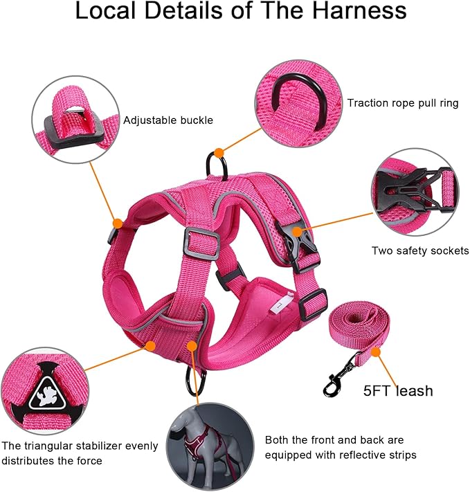 SOLMOONY Small Dog Harness,Soft Mesh Puppy Harness and Leash Set,No Escape Cat Harnesses for Training Walking,Reflective Adjustable Puppy Vest for Small Medium Dogs, Cats (Hot Pink, M)
