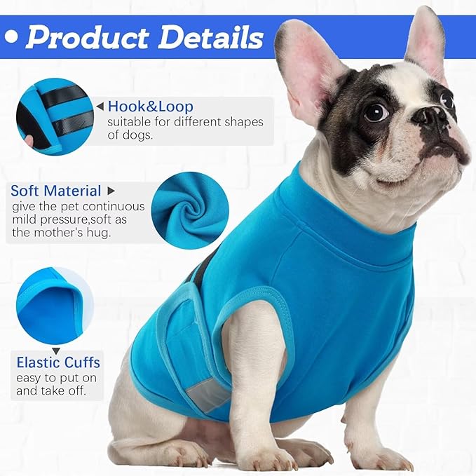MIGOHI Dog Anxiety Relief Coat,Comfort Anxiety Vest for Dogs,Adjustable Dog Anxiety Calming Wrap for Fireworks,Thunderstorm,Travel,Separation,Anxiety Jacket for Small Dogs,S,Blue