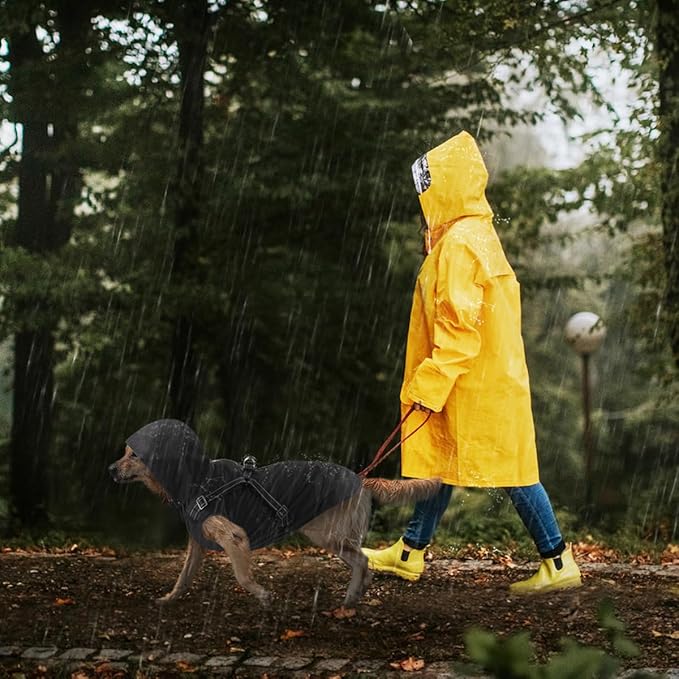 Mosucoirl Dog Raincoat Waterproof Dog Hoodie Reflective Dog Raincoat Hooded Adjustable Rain Jacket for Small Medium Large Dogs Puppies (Black, S)