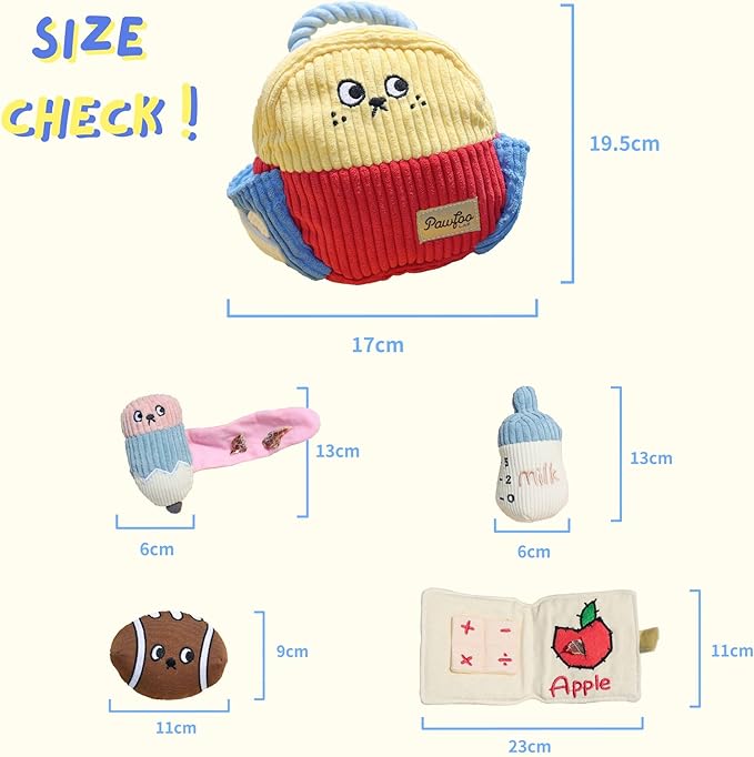 Squeaky Plush Dog Toys, 5-in-1 Crinkle Backpack Puppy Toys to Keep Busy, Cute Stuffed Hide & Seek Cognitive for Small Dogs, Teething, Boredom Relief & Birthday Gift