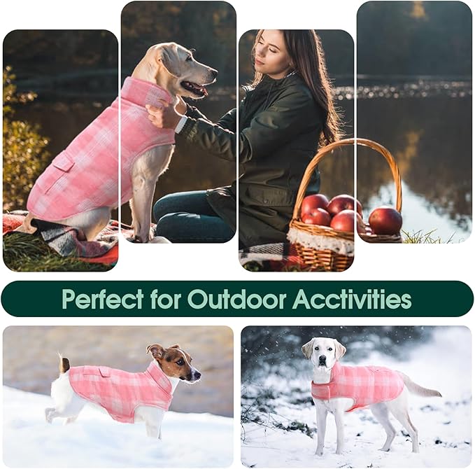 Kuoser Reversible Dog Jacket, Warm Winter Coat for Medium & Large Dogs, Warm Windproof Pet Cold Weather Clothes, Pink XL