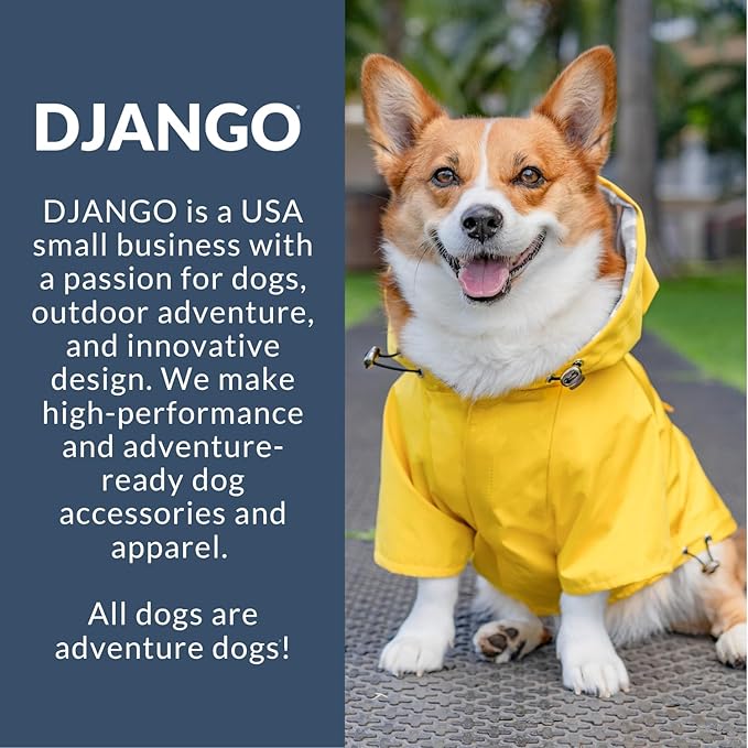 DJANGO Highland Dog Jacket & Raincoat – Water-Repellent, Lined Dog Coat with Hood, Adjustable Fit & Harness Hole – Lightweight Rain & Wind Jacket for Small & Medium Dogs up to 30 lbs (Blue, X-Small)
