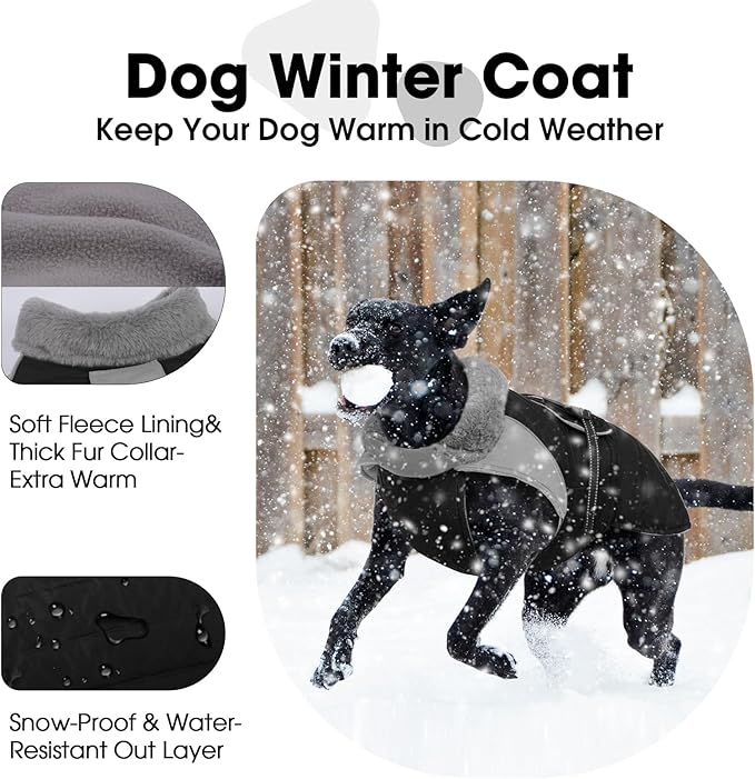 Nanaki Small Dog Coats for Winter Waterproof, Warm Fleece Lining Dog Jacket with Leash Hole, Reflective Adjustable Cold Weather Puppy Jacket Vest, Easy On Pet Snow Jacket Suit Male Female, Black S