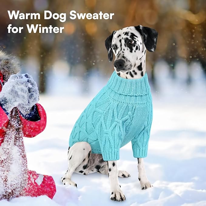 Queenmore Knitted XS Dog Sweater,Turtleneck Pullover Small Dog Sweater,Soft DogSweaters for Small Dogs Male Female, Pet Sweaters for Dogs,Thick Warm Pet Clothes for Teacup,Chihuahua(Lake Blue,XS)