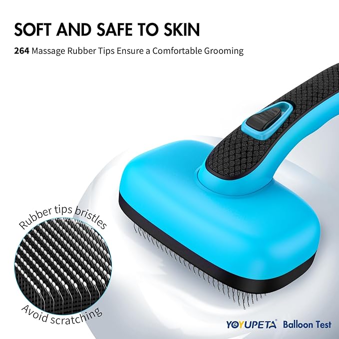 Dog Brush Kit - Self-Cleaning Slicker Brush with Bath Brush & Undercoat Rake | Deshedding Tools for Large - Small Dogs & Cats, Professional 3-in-1 Pet Grooming Set for Heavy Shedding, Blue