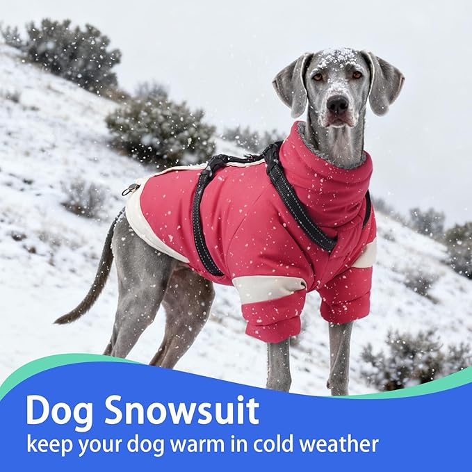 MIGOHI Dog Coat with Harness Built in, 2-in-1 Windproof Dog Winter Jacket, Thermal Reflective Snowsuit with Turtleneck, Back Zipper Fleece Coat for Small Dogs, Chihuahua, Pink, XS