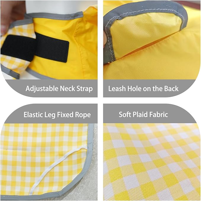 MAMORE Dog Raincoat Reversible,Waterproof Dog Rain Coat Hooded Slicker Poncho with Reflective Strip, Plaid Double Layer Rain Jacket for Small Medium Large Dogs (Yellow, XX-Large)