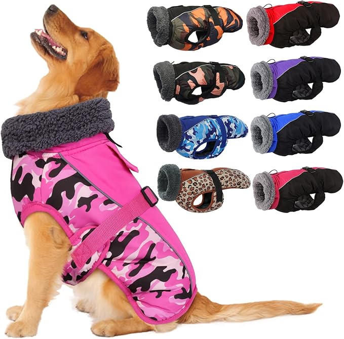 IECOii Extra Warm Dog Coat - Reflective Adjustable Dog Jacket with Buckle Fleece Turtleneck for Cold Weather - Soft Winter Coat for Small, Medium, Extra Large Dogs