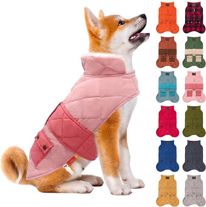KYEESE Dog Coat Thick Cat Clothes with Pocket Windproof Dog Coats for Small Dogs Waterproof Dogs Jacket with Fleece Lined Soft Pet Sweater for Cold Weather Warm Pet Winter Puffer Coat with Leash Hole