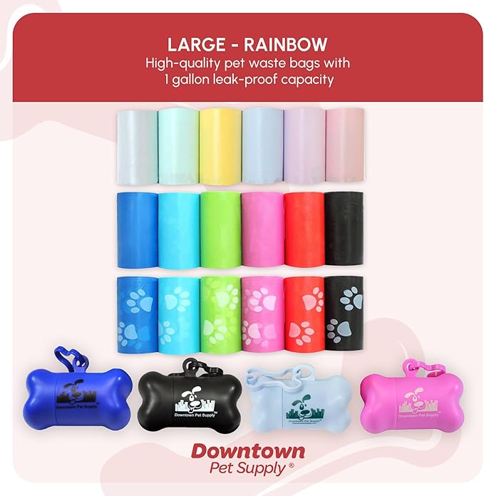 Downtown Pet Supply Scented Poop Bags for Dogs with Dispenser, 1000 Count - Leak-Proof Dog Waste Bags and Bone-Shaped Dog Poop Bags Holder for Leash - Lavender Scented, 12.5" x 8.5"