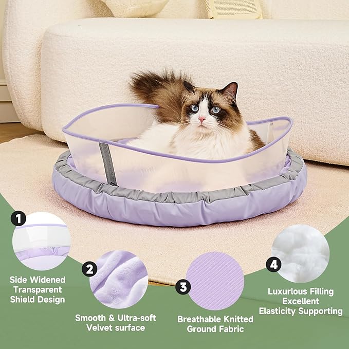 Cat Beds for Indoor Cats, Round Dog Bed for Small Dogs, Puppy, Kitten -Soft Plush Washable Cat Bed Calming with Protective Shield (Purple，18 Inches)